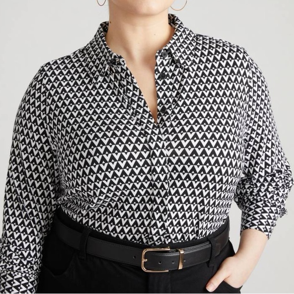 Universal Standard classic Fit Full placket Elbe geometric liquid jersey sz 26